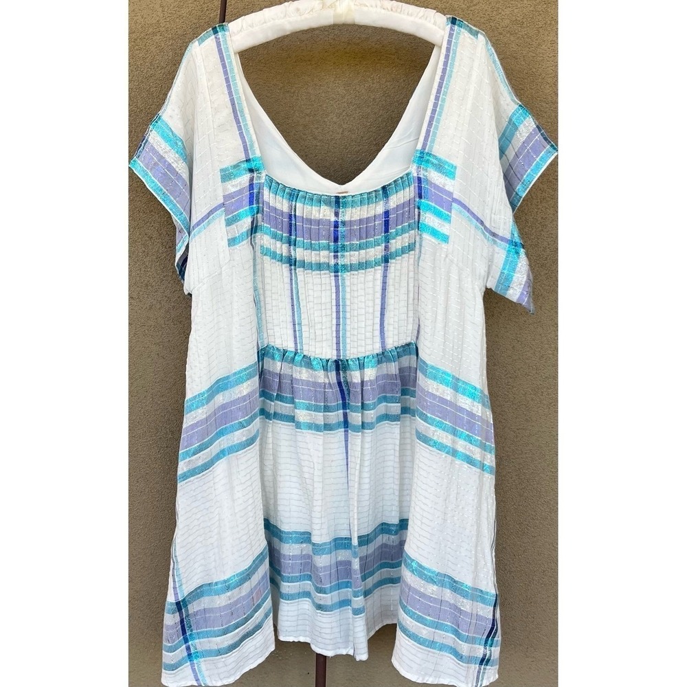 Free People Barcelona Shimmer Plaid Mini Dress Metallic Sparkle Boho Beach Large - Picture 3 of 12